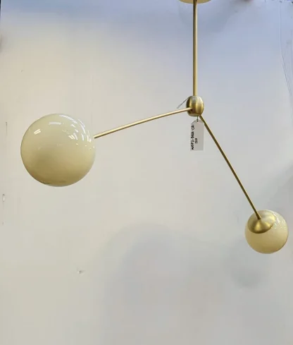 2-Light Mid-Century Modern Brass And Glass Pendant Chandelier - Image 4