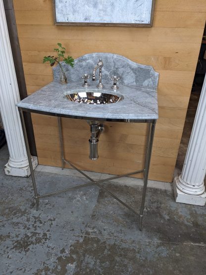 Grey Marble and Polished Nickel Washstand by Waterworks - Image 7