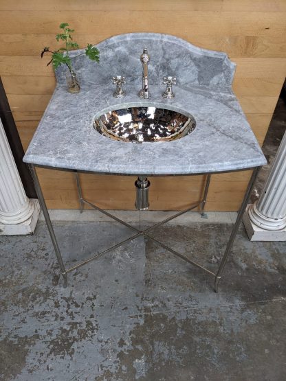 Grey Marble and Polished Nickel Washstand by Waterworks - Image 11