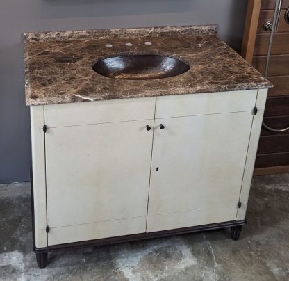 Bathroom Vanity with Marble Top and Hammered Copper Sink - Image 4