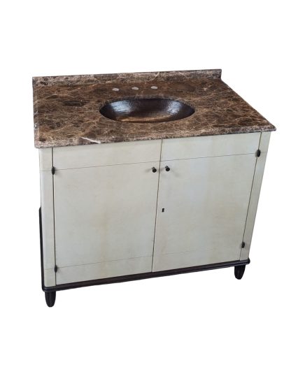 Bathroom Vanity with Marble Top and Hammered Copper Sink