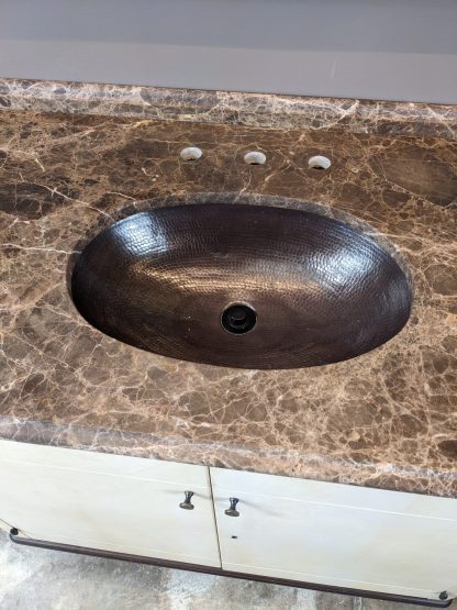 Bathroom Vanity with Marble Top and Hammered Copper Sink - Image 9