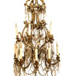 Antique 2-Tiered French Crystal and Brass Beaded Chandelier