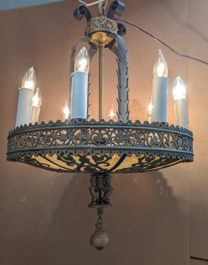 Vintage Wrought Iron and Bronze Spanish Revival Chandelier - Image 11