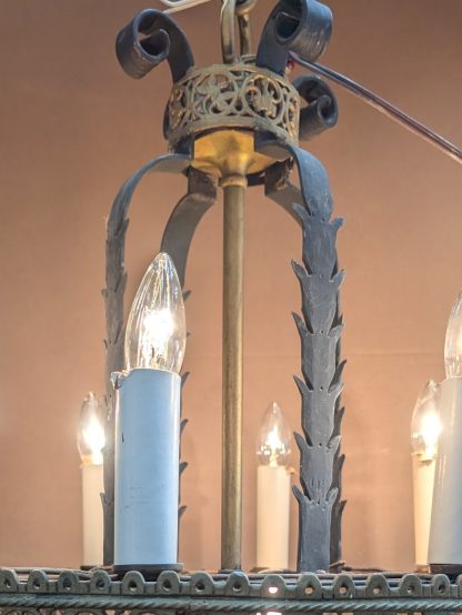 Vintage Wrought Iron and Bronze Spanish Revival Chandelier - Image 10
