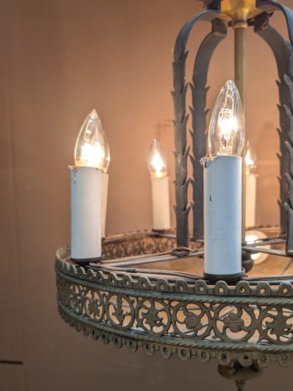Vintage Wrought Iron and Bronze Spanish Revival Chandelier - Image 9