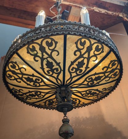 Vintage Wrought Iron and Bronze Spanish Revival Chandelier - Image 7
