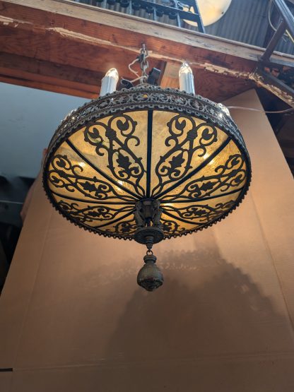 Vintage Wrought Iron and Bronze Spanish Revival Chandelier - Image 6