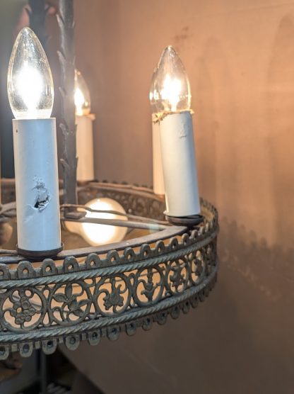 Vintage Wrought Iron and Bronze Spanish Revival Chandelier - Image 4
