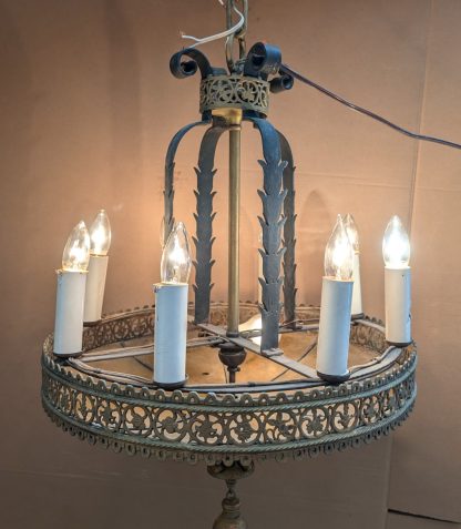 Vintage Wrought Iron and Bronze Spanish Revival Chandelier - Image 2