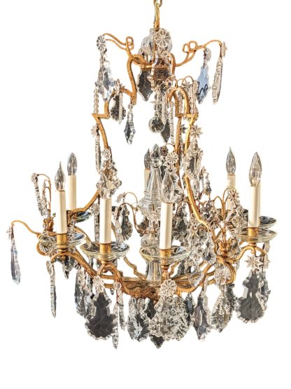 Antique Louis XV Style Crystal and Brass Chandelier - Image 2