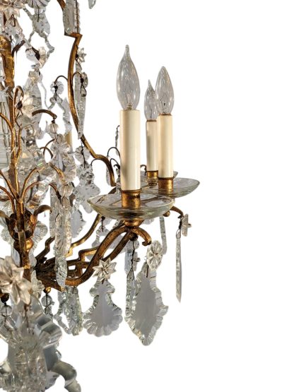 Antique Louis XV Style Crystal and Brass Chandelier - Image 3