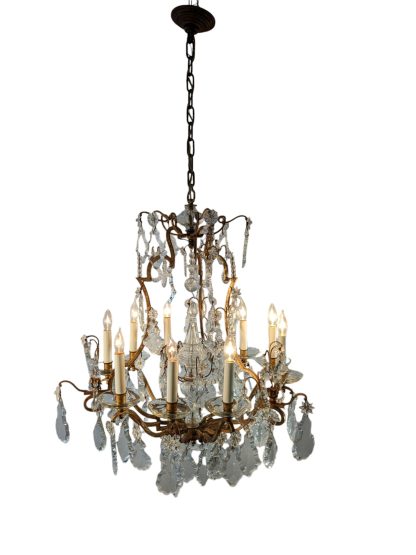 Antique Louis XV Style Crystal and Brass Chandelier - Image 7