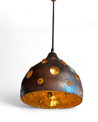 Nanny Still Brutalist Copper and Amber Glass Pendant Lights