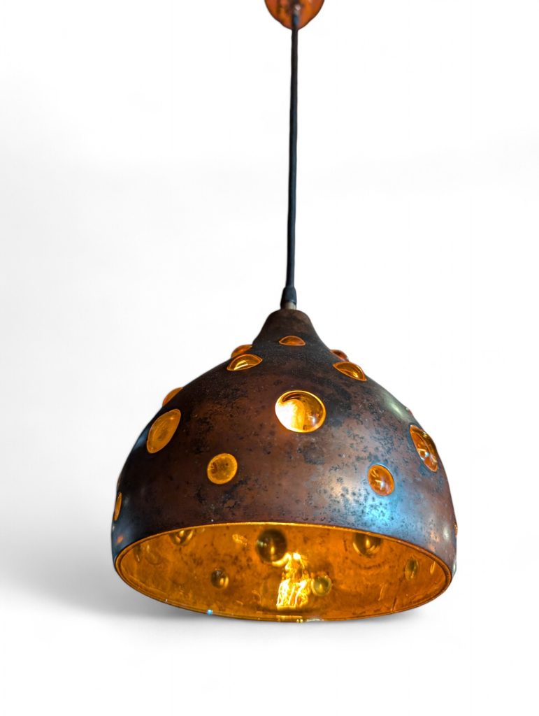 Nanny Still Brutalist Copper and Amber Glass Pendant Lights