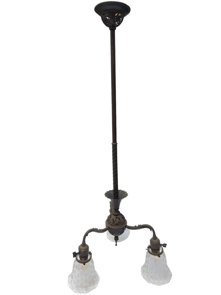 Vintage Victorian Style Brass 3-light Rod Pendant