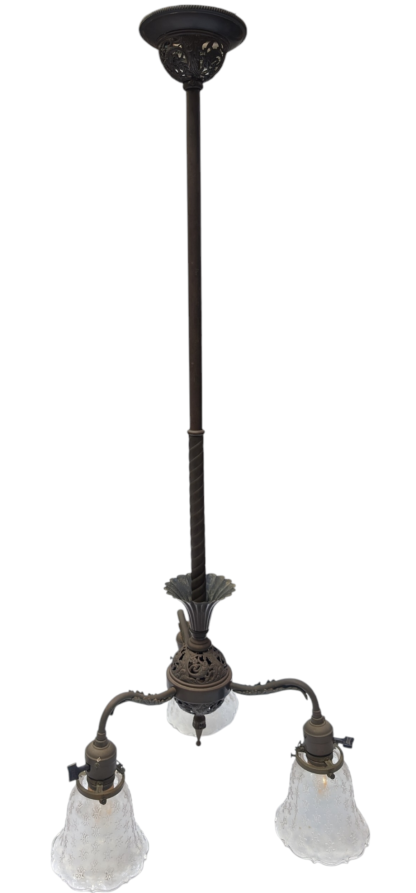 Vintage Victorian Style Brass 3-light Rod Pendant