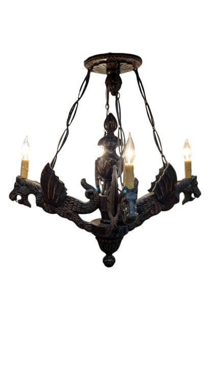 Neo Gothic Wood Dragon Chandelier