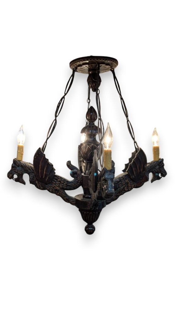 Neo Gothic Wood Dragon Chandelier