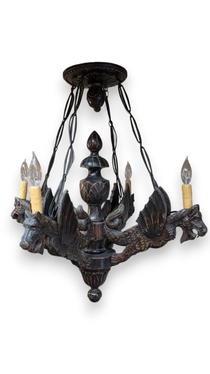 Neo Gothic Wood Dragon Chandelier