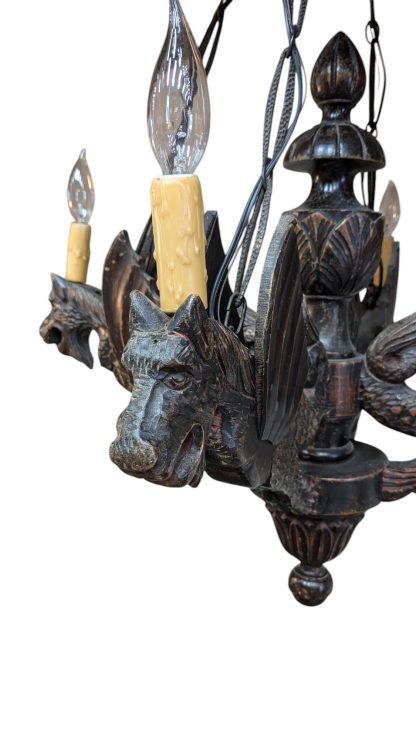 Neo Gothic Wood Dragon Chandelier