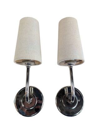 Pair of Modern Taper Linen Shade Sconces