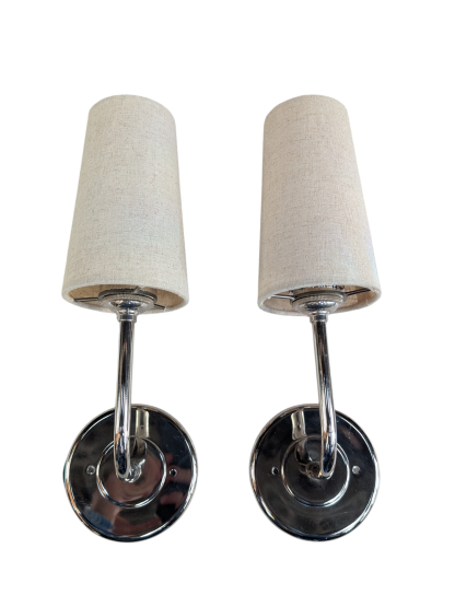 Pair of Modern Taper Linen Shade Sconces