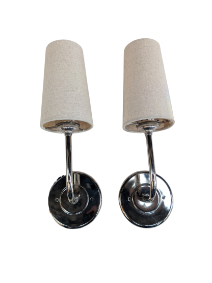 Pair of Modern Taper Linen Shade Sconces
